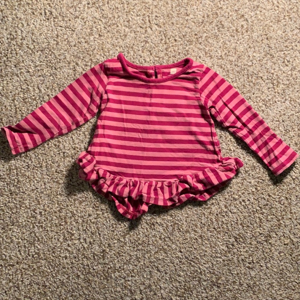 Tea pink striped top with ruffles